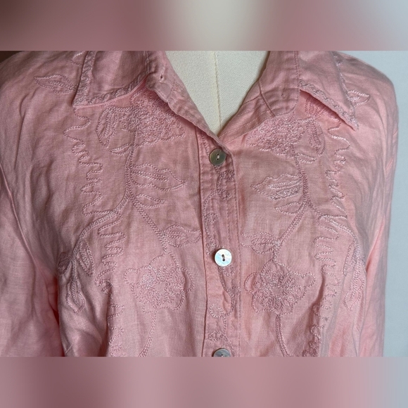 Edward Pink 100% Irish Linen Button Up Collared Shirt Sz Large Embellishment - Picture 9 of 10